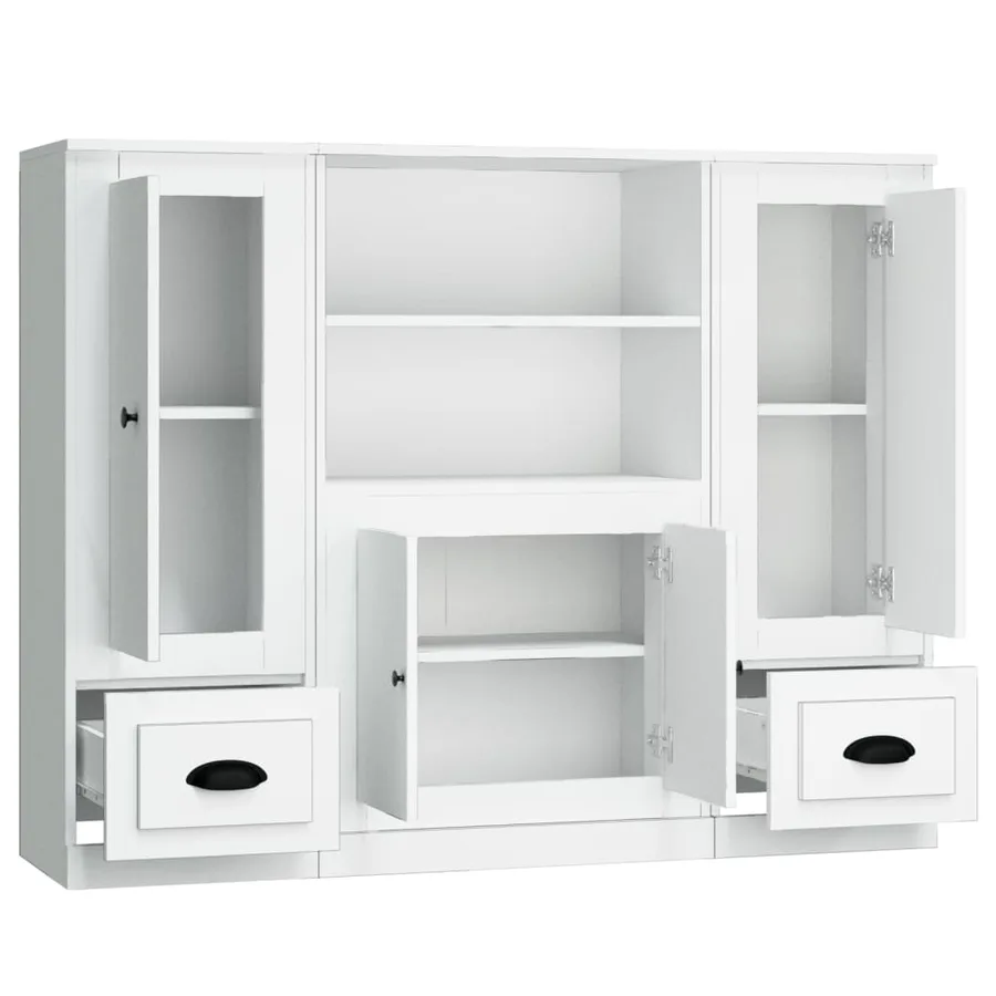 Buffets 3 pcs blanc bois d'ingénierie - 6