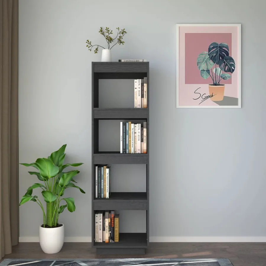 Bibliothèque/Séparateur de pièce gris 40x35x135 cm pin massif - 3