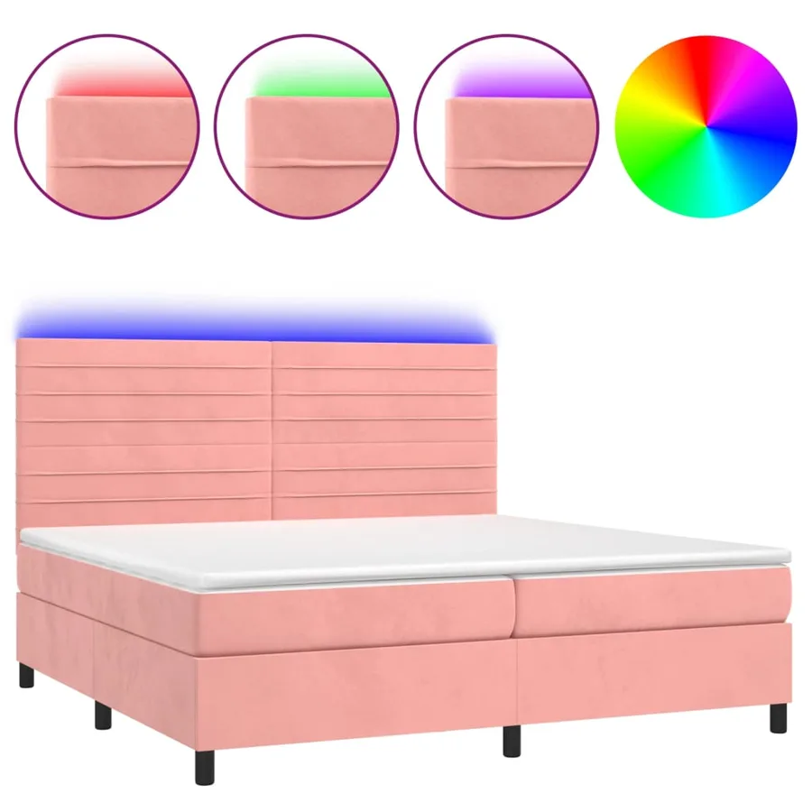 Sommier à lattes de lit avec matelas LED Rose 200x200cm Velours - 2