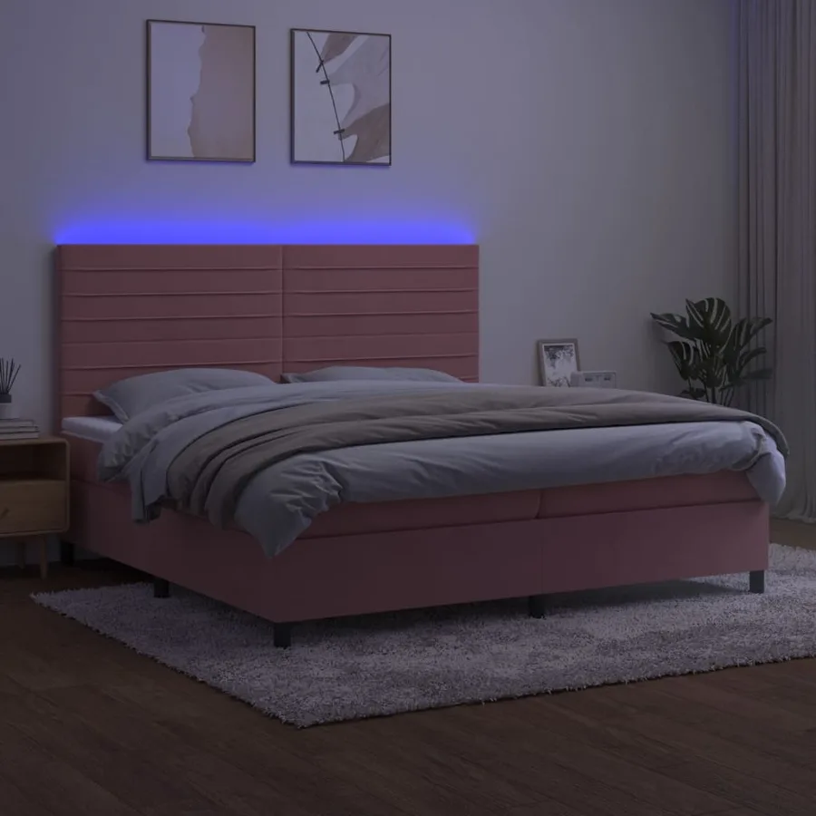 Sommier à lattes de lit avec matelas LED Rose 200x200cm Velours - 4