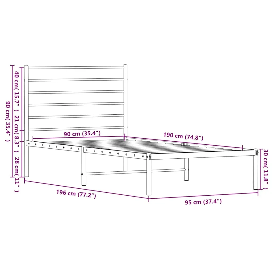 Cadre de lit métal sans matelas avec tête de lit blanc 90x190cm - 10