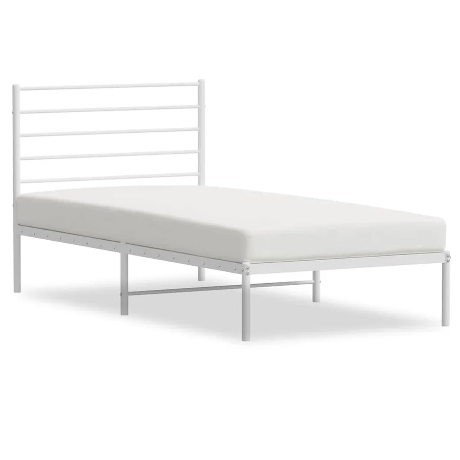 Cadre de lit métal sans matelas avec tête de lit blanc 90x190cm - 2