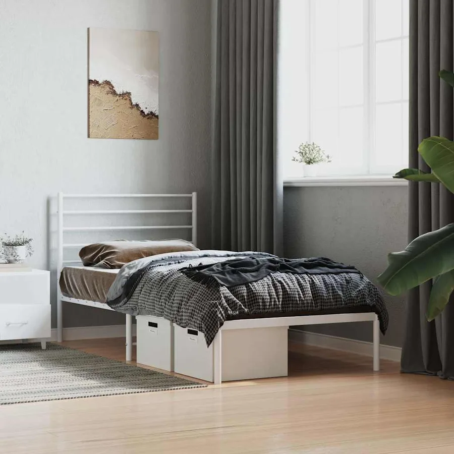 Cadre de lit métal sans matelas avec tête de lit blanc 90x190cm - 4