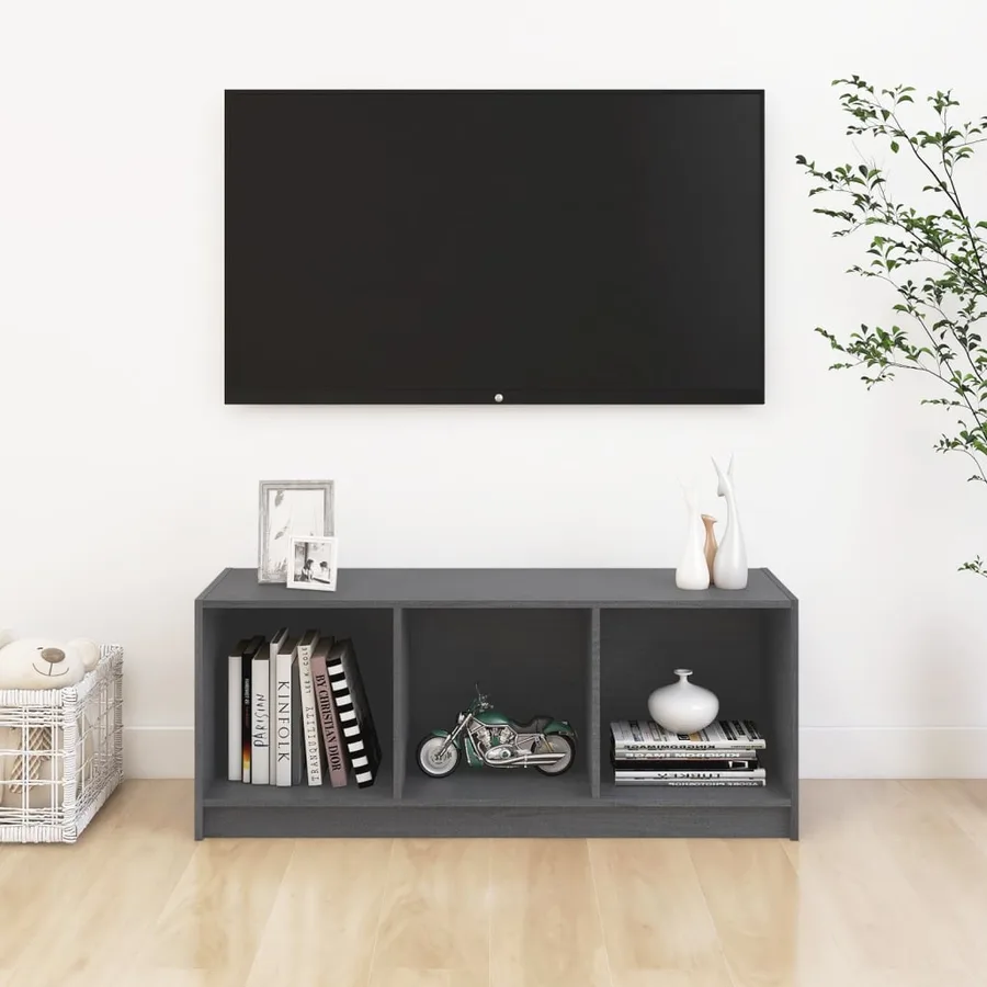 Meuble TV Gris 104x33x41 cm Bois de pin massif - 3