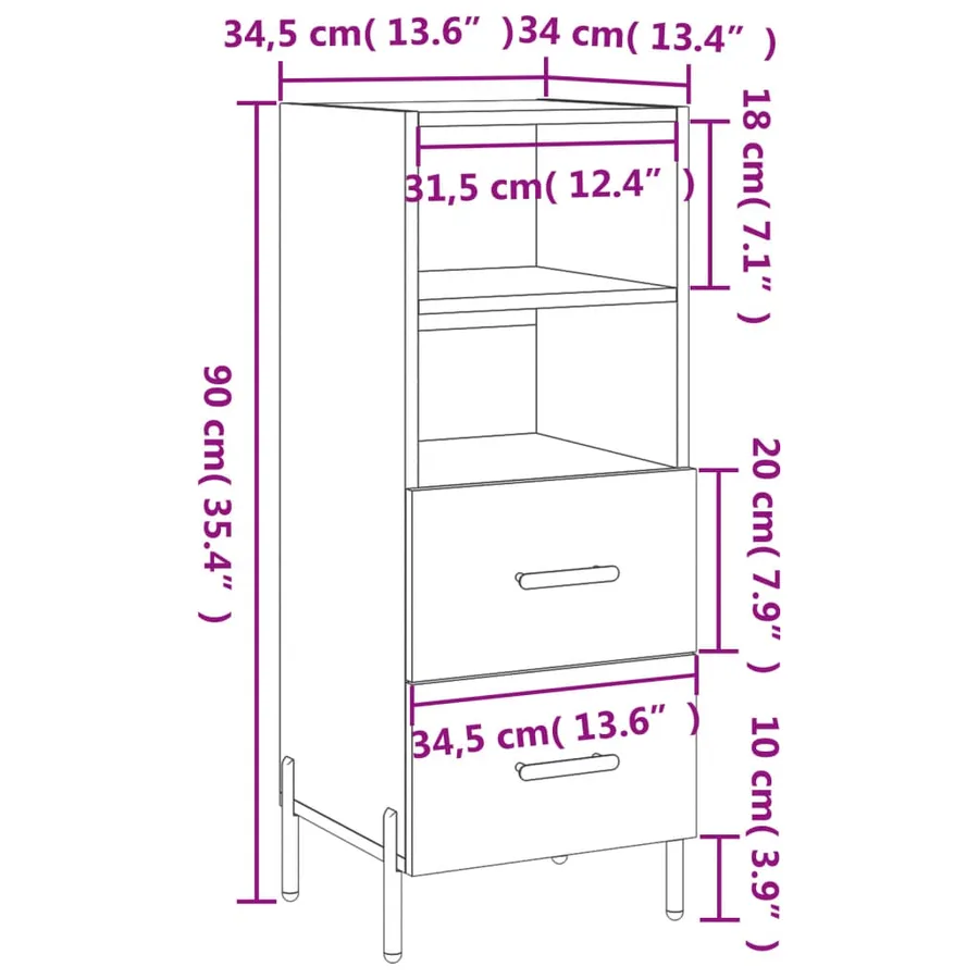 Buffet blanc 34,5x34x90 cm bois d'ingénierie - 12