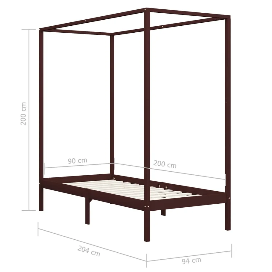 Cadre de lit à baldaquin sans matelas bois massif 90x200 cm - 7