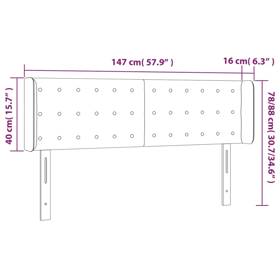 Tête de lit à LED Gris clair 147x16x78/88 cm Velours - 6