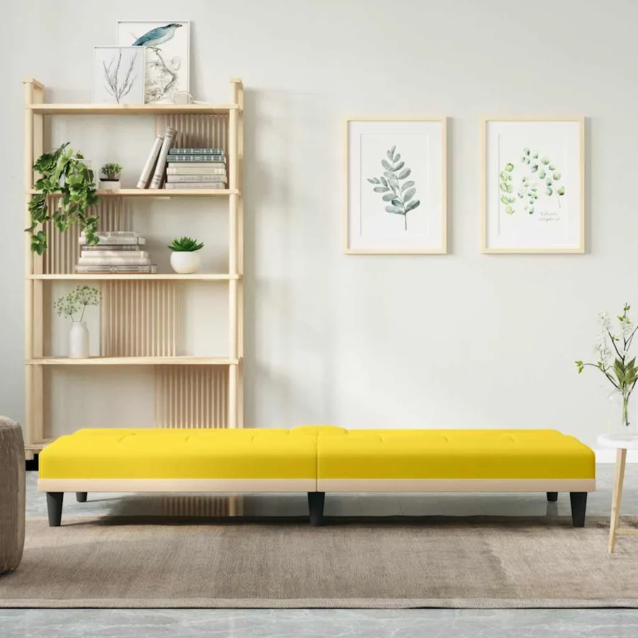 Canapé-lit avec porte-gobelets jaune clair tissu - 3