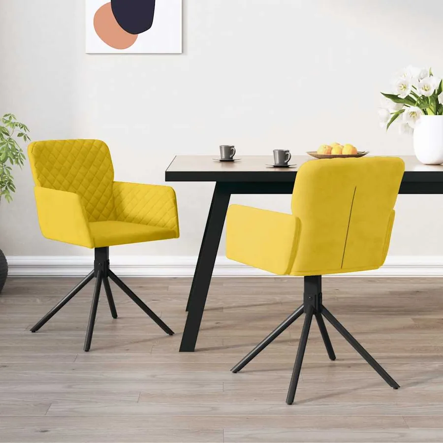 Chaises pivotantes à manger lot de 2 Jaune Velours