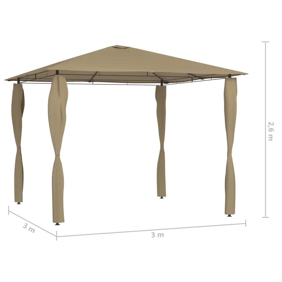 Belvédère avec revêtement de poteaux 3x3x2,6 m Taupe 160 g/m² - 4