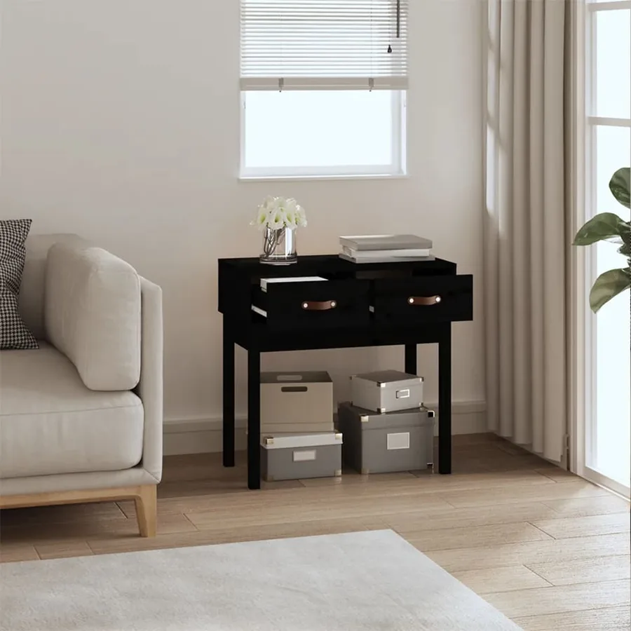 Table console Noir 76,5x40x75 cm Bois massif de pin - 6