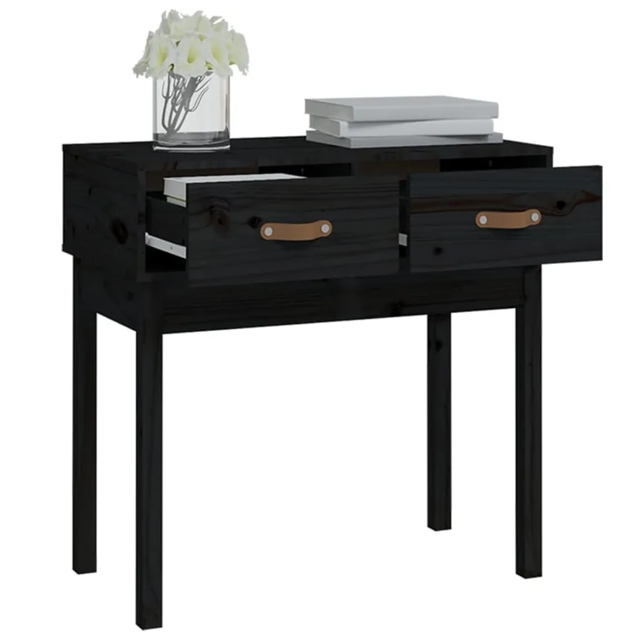 Table console Noir 76,5x40x75 cm Bois massif de pin - 7