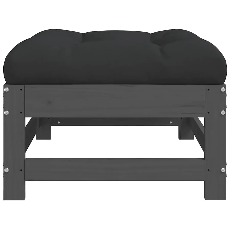Repose-pied de jardin avec coussin gris bois de pin massif - 6