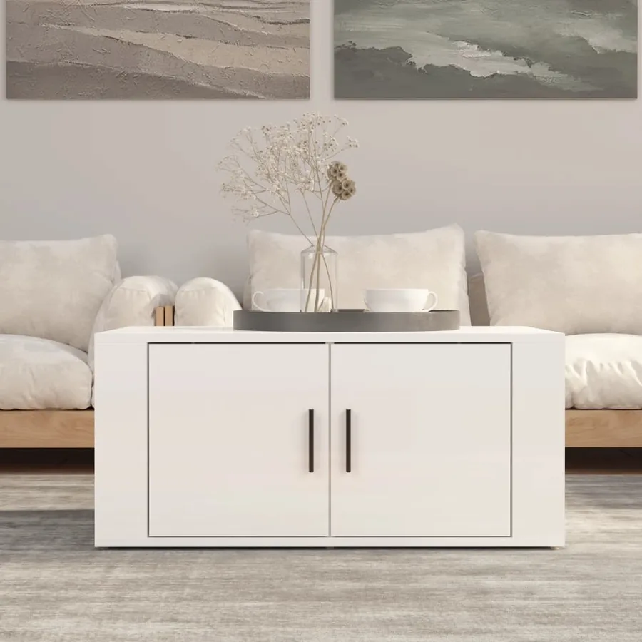 Table basse Blanc brillant 80x50x36 cm Bois d'ingénierie