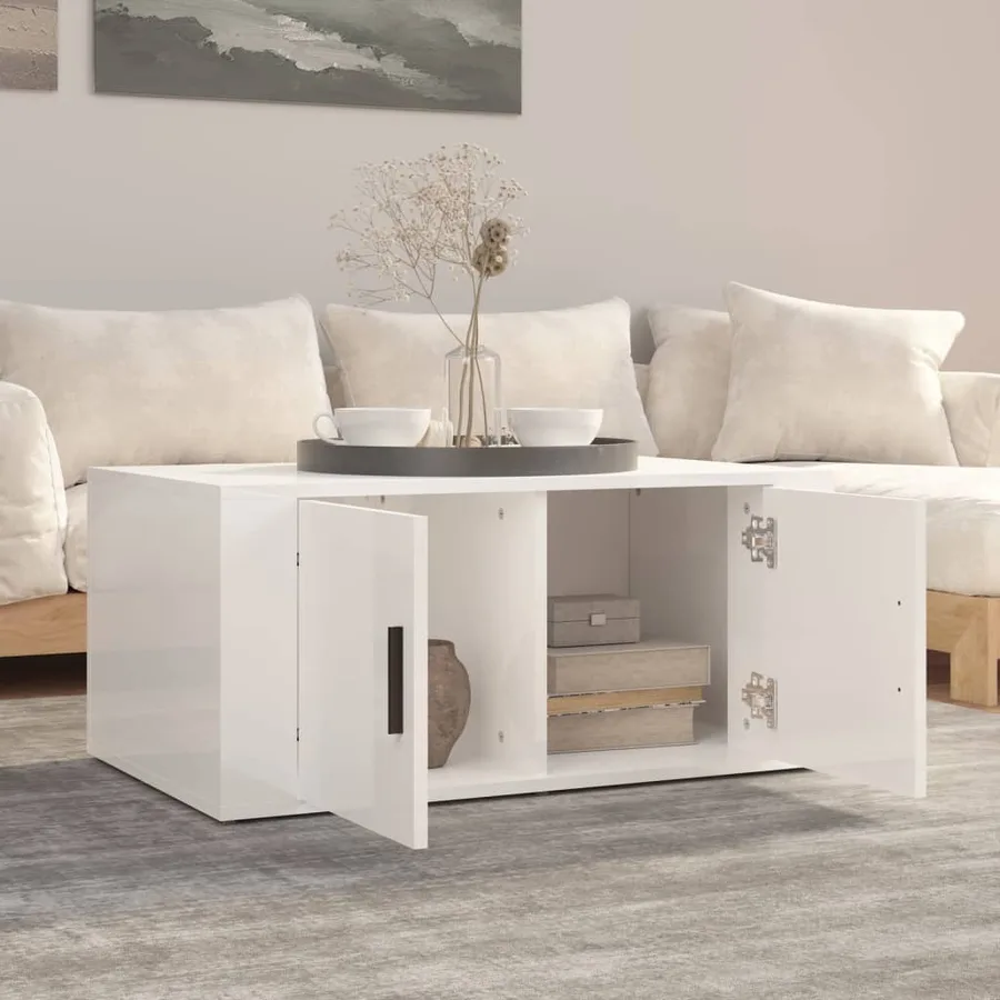 Table basse Blanc brillant 80x50x36 cm Bois d'ingénierie - 3