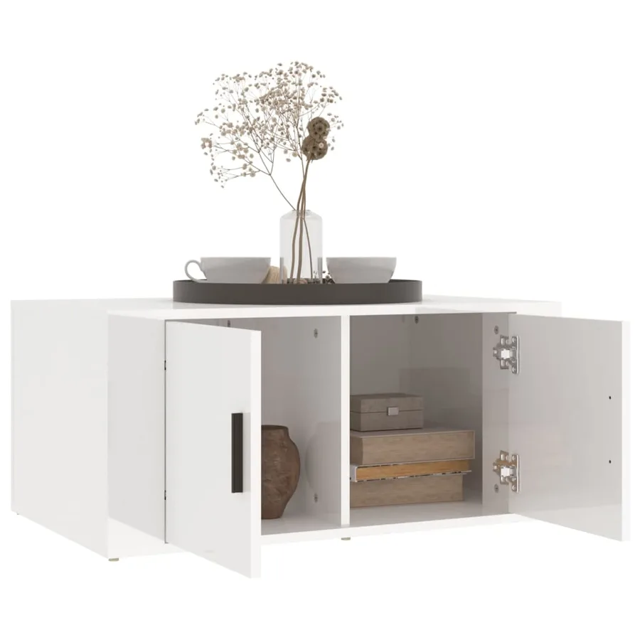 Table basse Blanc brillant 80x50x36 cm Bois d'ingénierie - 4