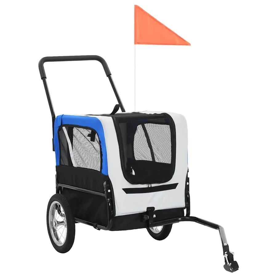 Remorque de vélo pour chiens et poussette 2-en-1 gris et bleu - 11