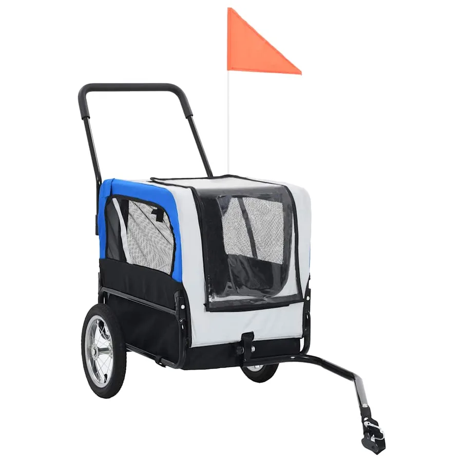 Remorque de vélo pour chiens et poussette 2-en-1 gris et bleu - 2