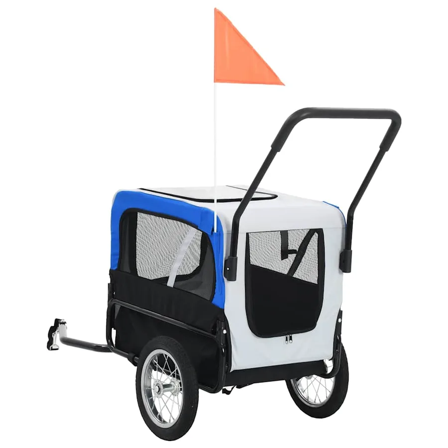 Remorque de vélo pour chiens et poussette 2-en-1 gris et bleu - 4