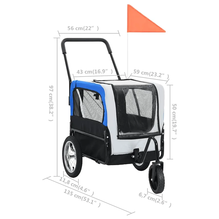 Remorque de vélo pour chiens et poussette 2-en-1 gris et bleu - 9