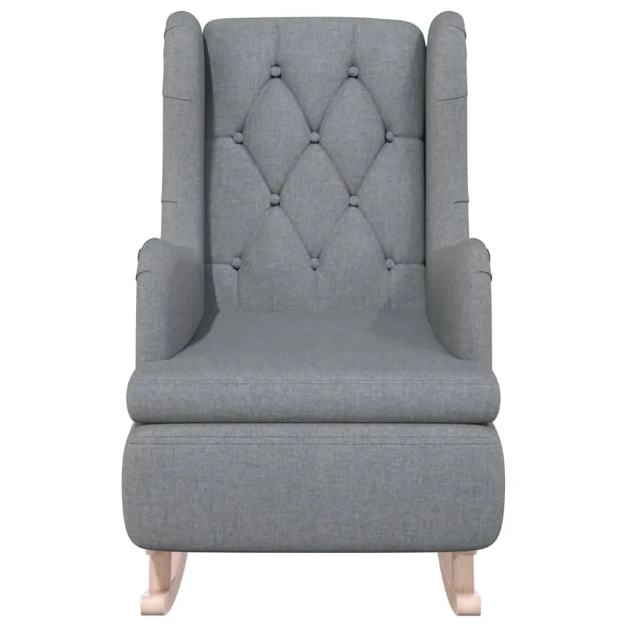 Fauteuil avec pieds à bascule en bois d'hévéa Gris clair Tissu - 3