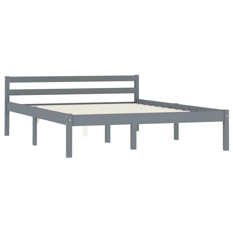 Cadre de lit sans matelas gris bois massif de pin 140x200 cm - 2
