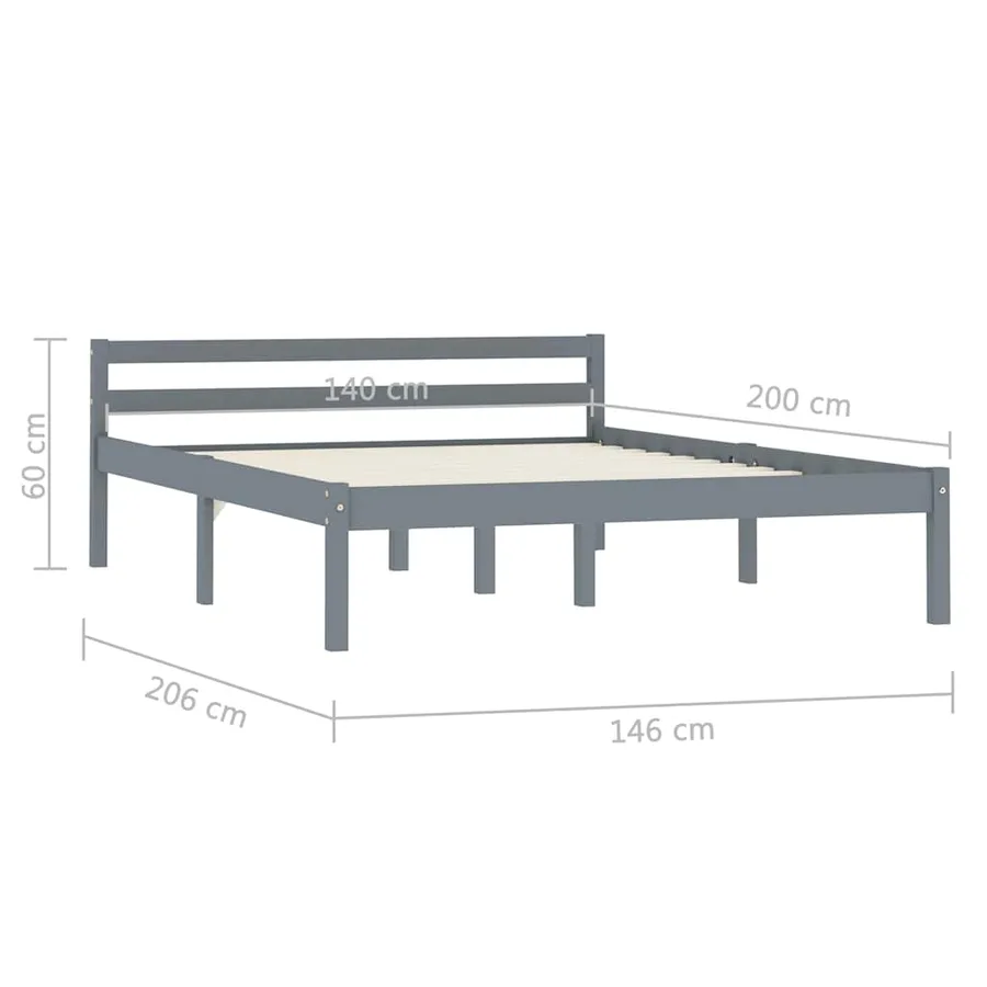 Cadre de lit sans matelas gris bois massif de pin 140x200 cm - 7