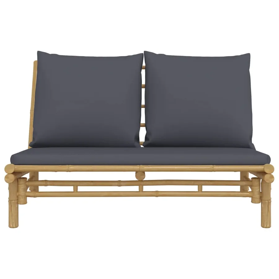 Banc de jardin avec coussins gris foncé bambou - 3