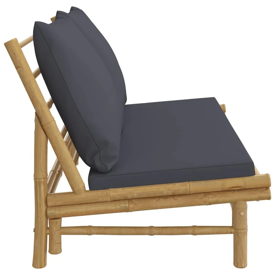 Banc de jardin avec coussins gris foncé bambou - 4