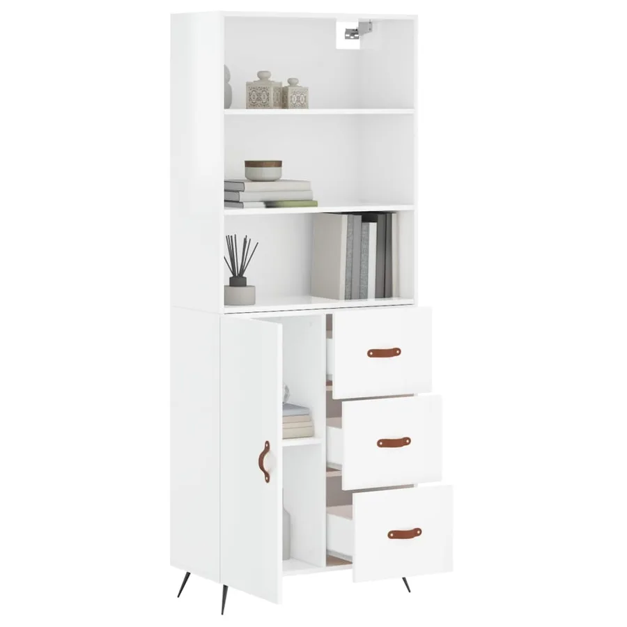 Buffet haut Blanc brillant 69,5x34x180 cm Bois d'ingénierie - 12