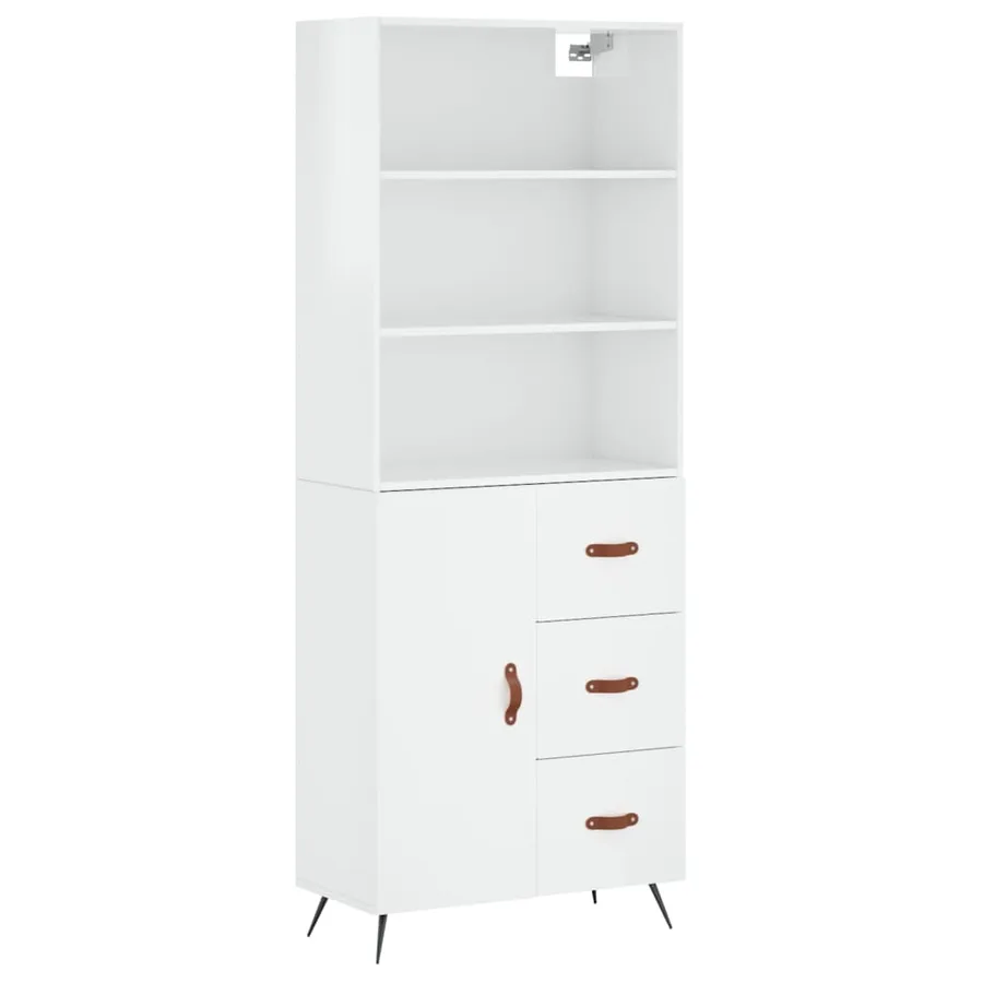 Buffet haut Blanc brillant 69,5x34x180 cm Bois d'ingénierie - 2