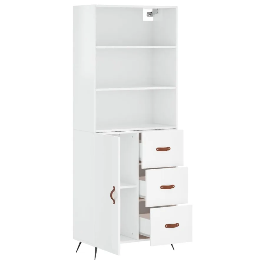 Buffet haut Blanc brillant 69,5x34x180 cm Bois d'ingénierie - 3