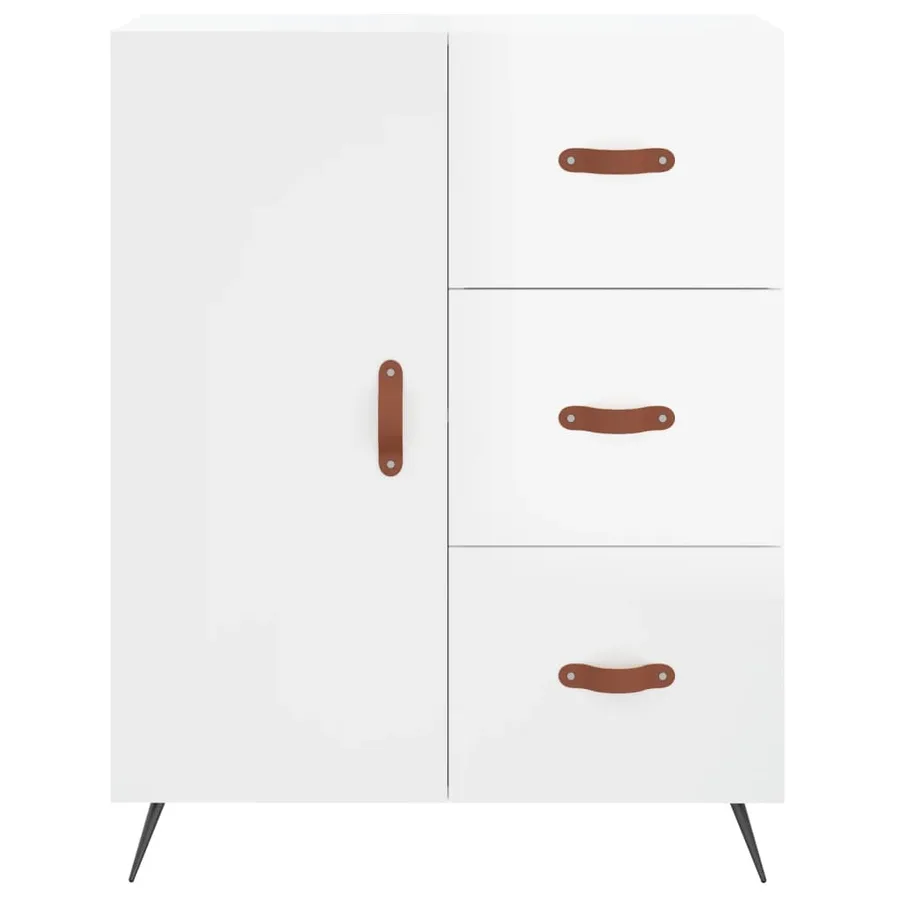 Buffet haut Blanc brillant 69,5x34x180 cm Bois d'ingénierie - 7