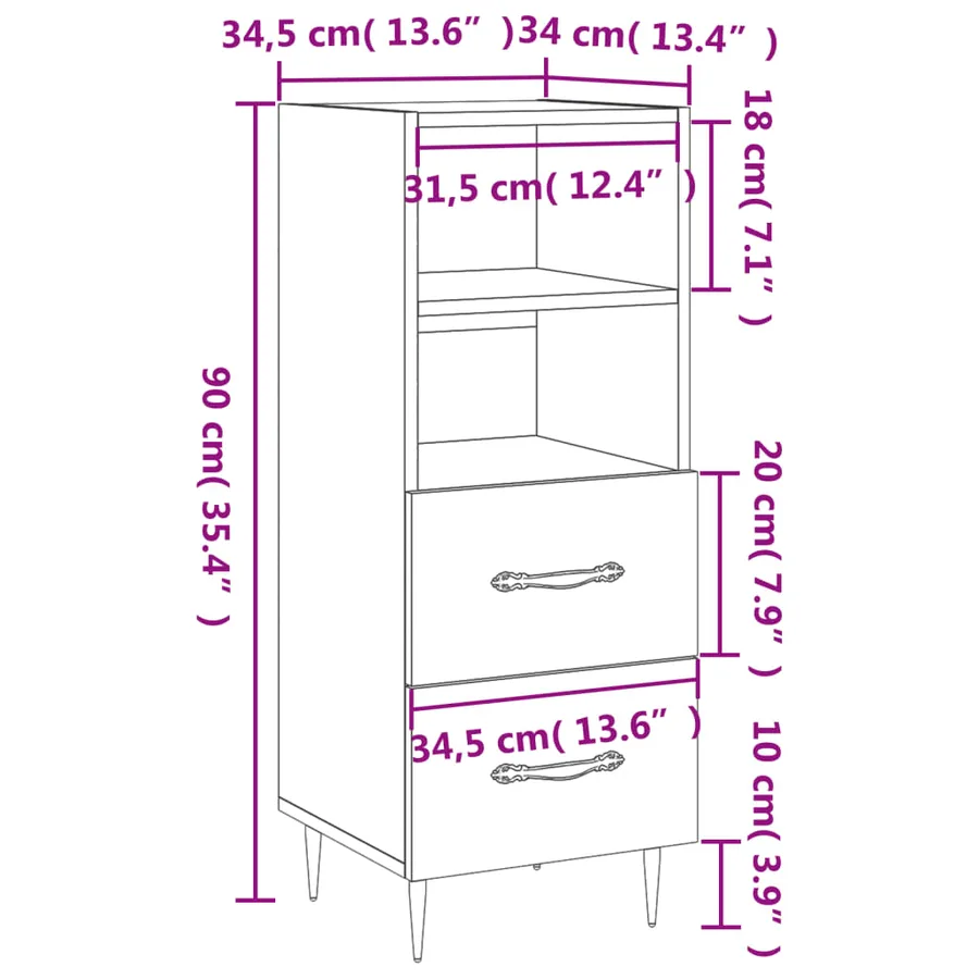 Buffet Gris béton 34,5x34x90 cm Bois d'ingénierie - 12