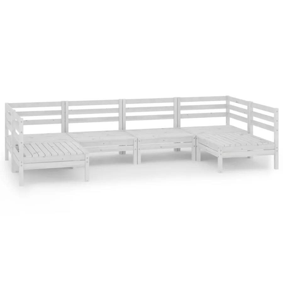 Salon de jardin 6 pcs Blanc Bois de pin massif - 2