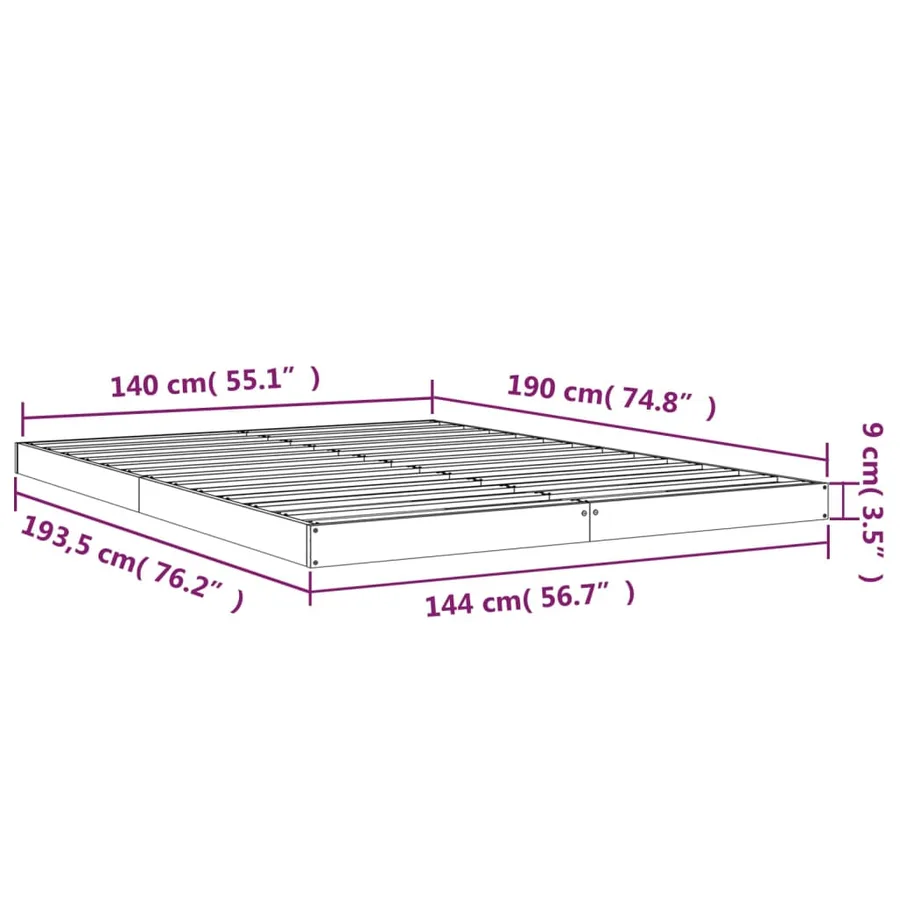 Cadre de lit sans matelas blanc 140x190 cm bois de pin massif - 8