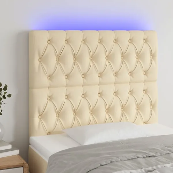 Tête de lit à LED Crème 90x7x118/1288 cm Tissu