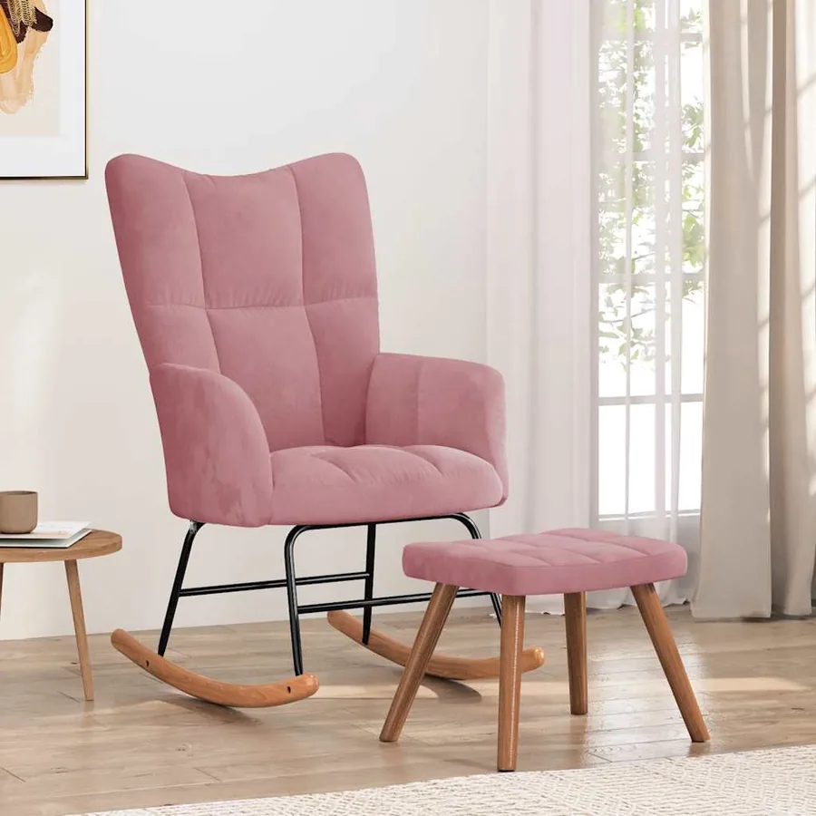 Chaise à bascule avec repose-pied Rose Velours