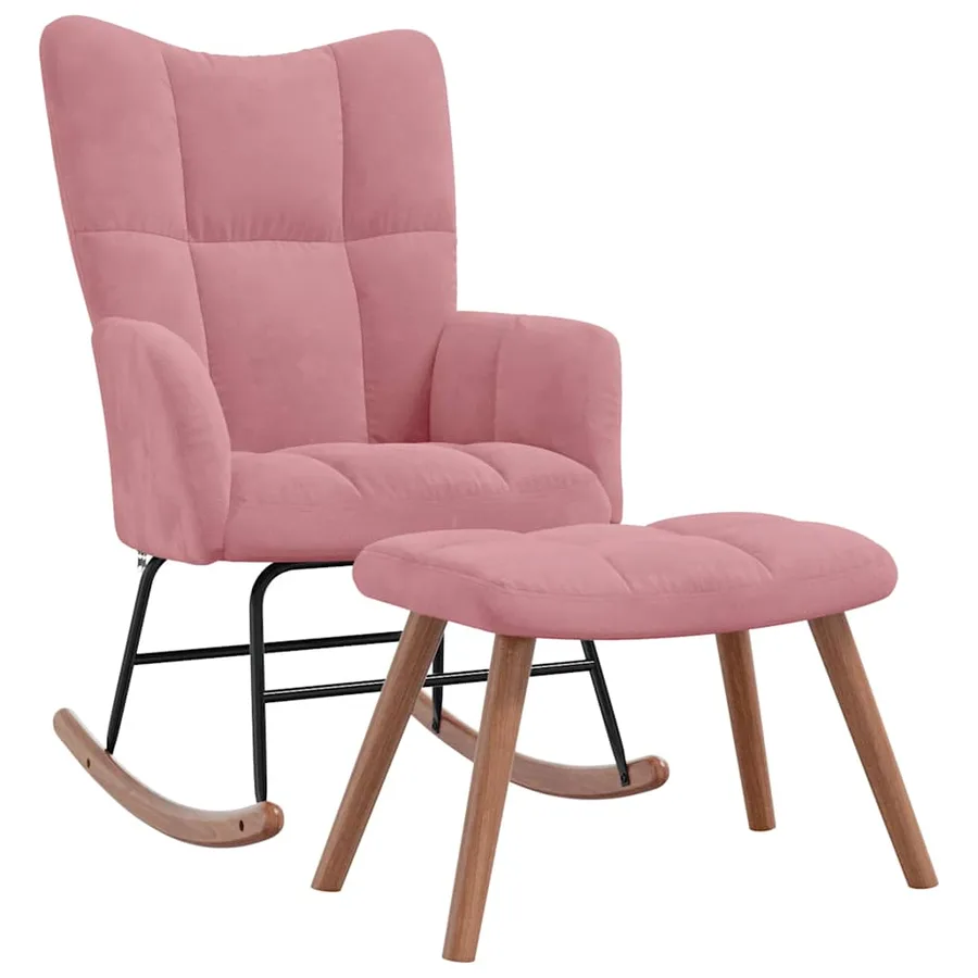 Chaise à bascule avec repose-pied Rose Velours - 2