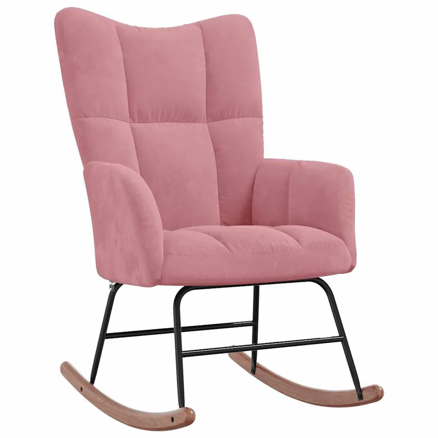 Chaise à bascule avec repose-pied Rose Velours - 7