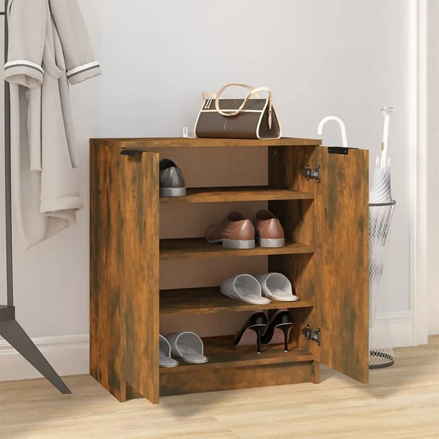 Meuble à chaussures Chêne fumé 59x35x70 cm Bois d'ingénierie - 6