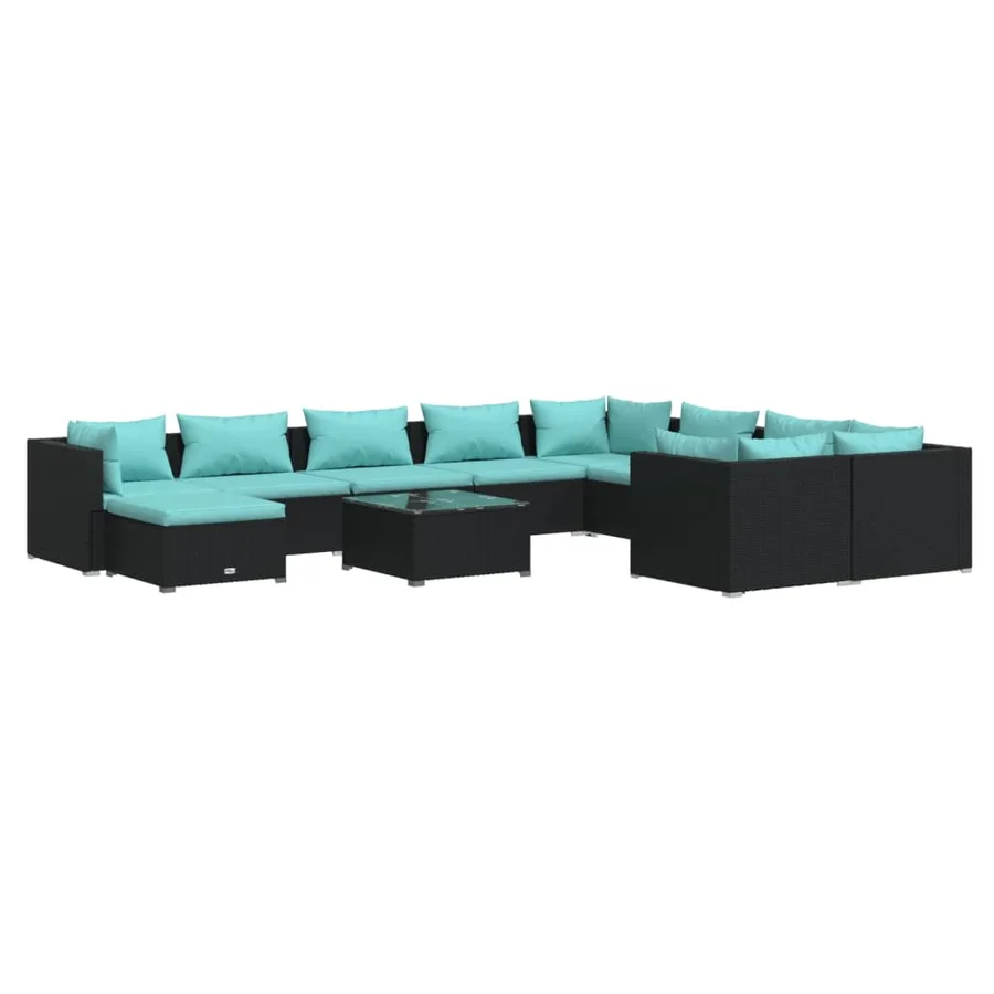 Salon de jardin 11 pcs avec coussins Résine tressée Noir - 2