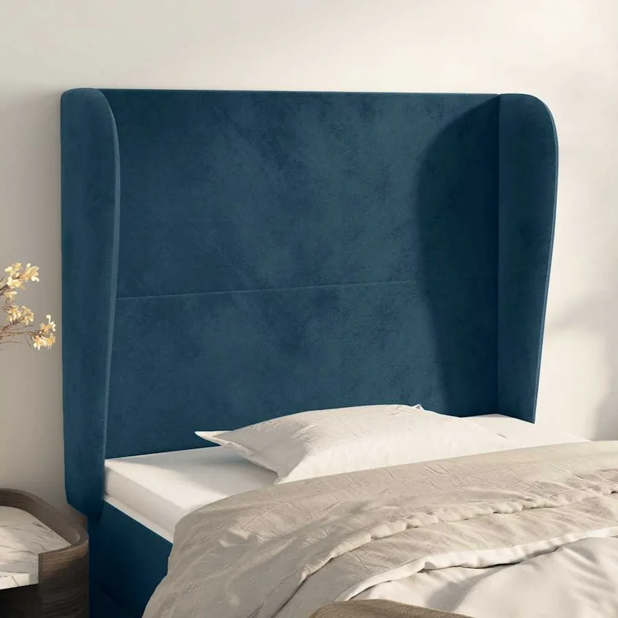 Tête de lit avec oreilles Bleu foncé 83x23x118/128 cm Velours