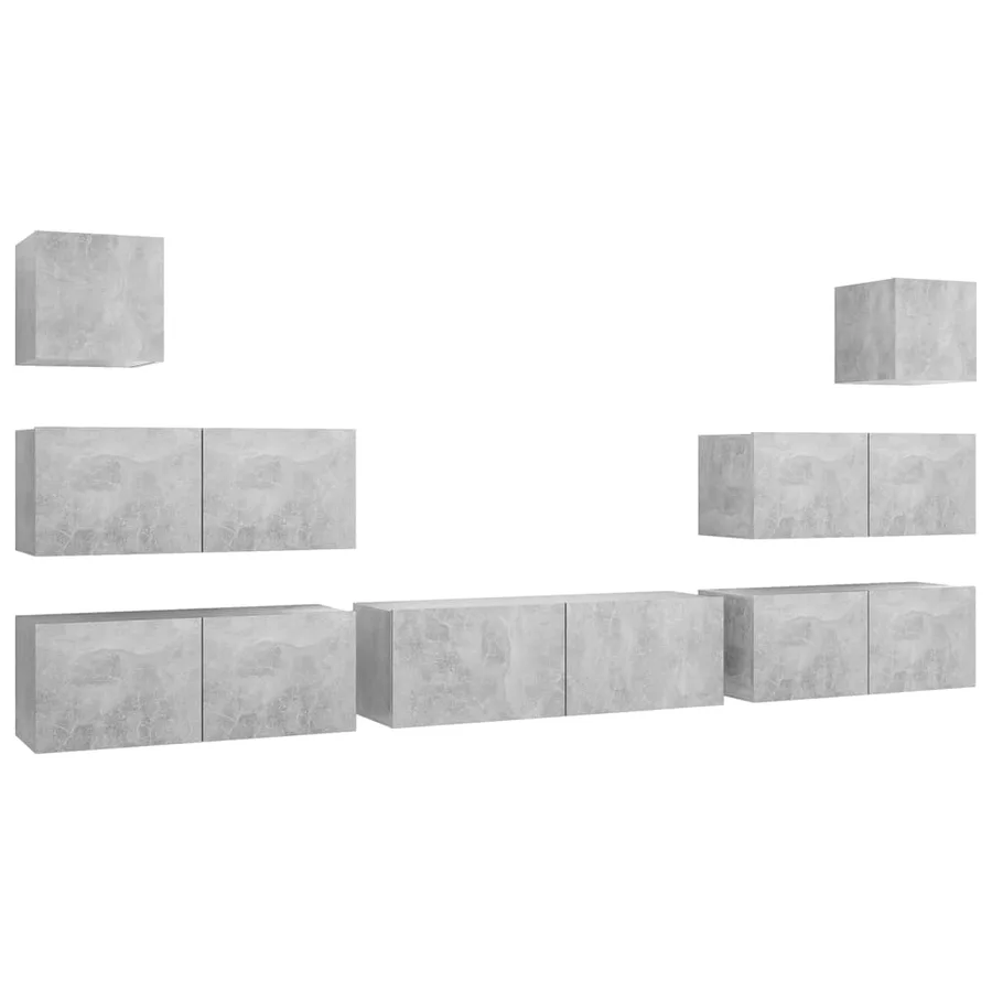 Ensemble de meubles TV 7 pcs Gris béton Bois d'ingénierie - 2