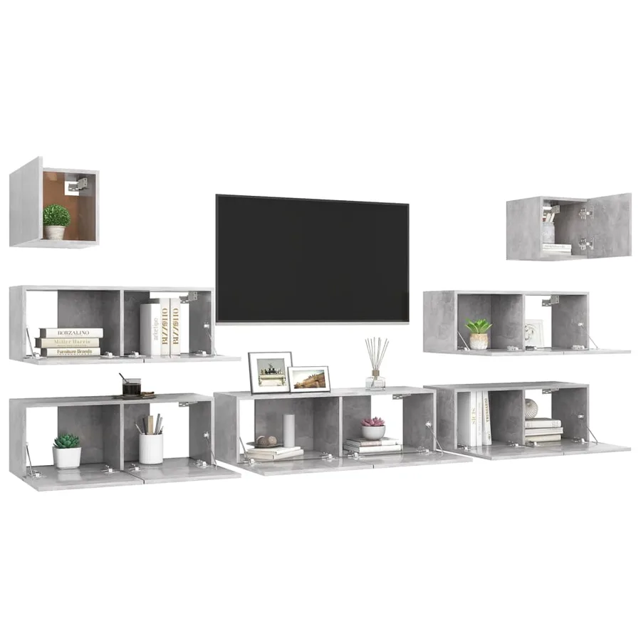 Ensemble de meubles TV 7 pcs Gris béton Bois d'ingénierie - 3