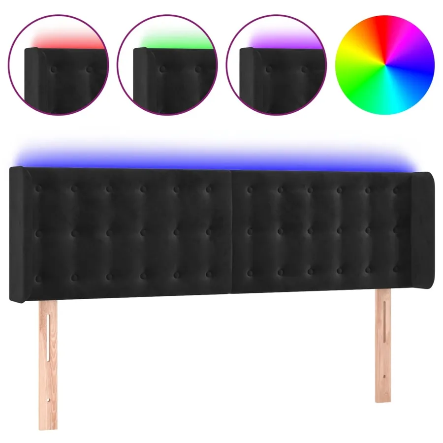 Tête de lit à LED Noir 147x16x78/88 cm Velours - 2