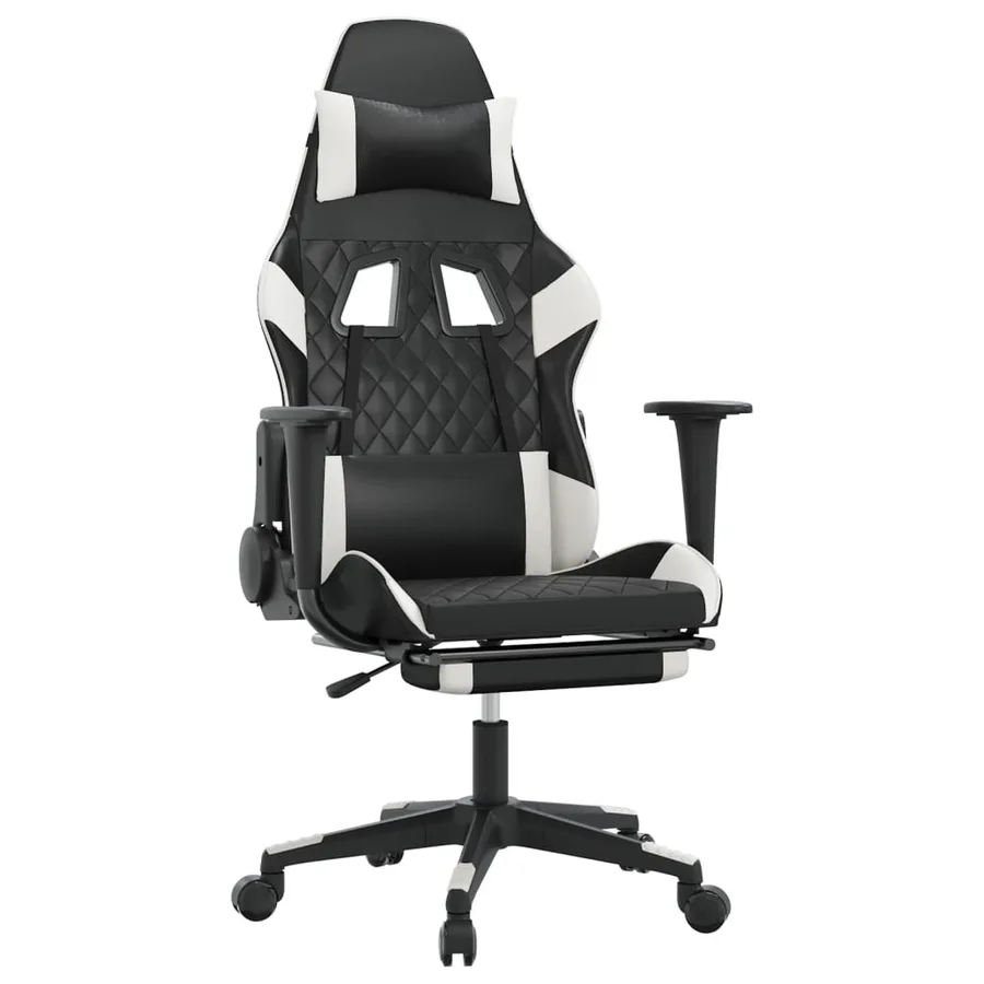 Chaise de jeu de massage avec repose-pied Noir&Blanc Similicuir - 2