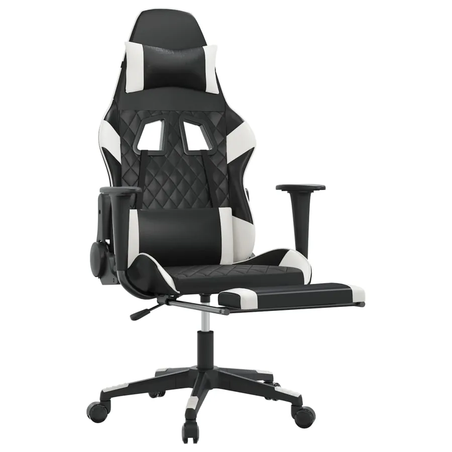 Chaise de jeu de massage avec repose-pied Noir&Blanc Similicuir - 3