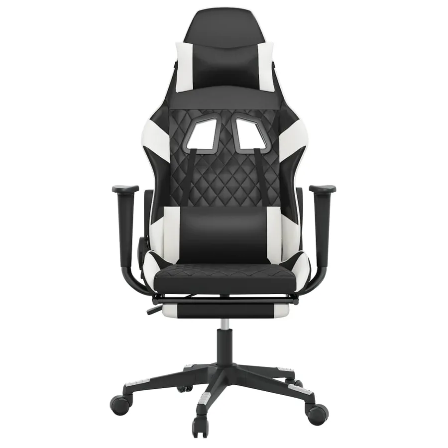 Chaise de jeu de massage avec repose-pied Noir&Blanc Similicuir - 4