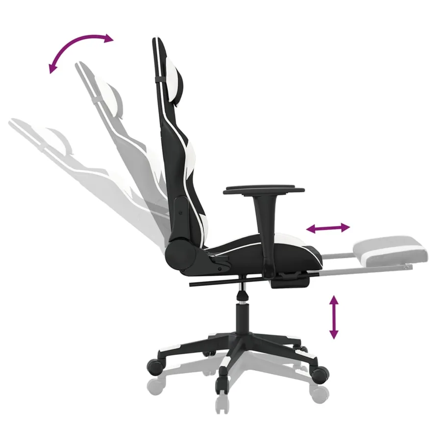 Chaise de jeu de massage avec repose-pied Noir&Blanc Similicuir - 7